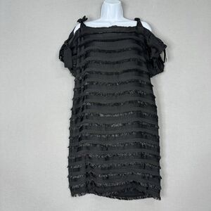 Behnaz Sarafpour Womens Dress 4 Black Linen Striped Fringe Flapper Dark Romantic